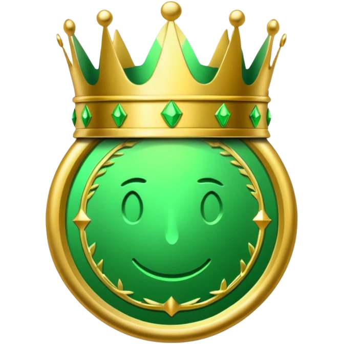 green coin with green king crown inside emoji