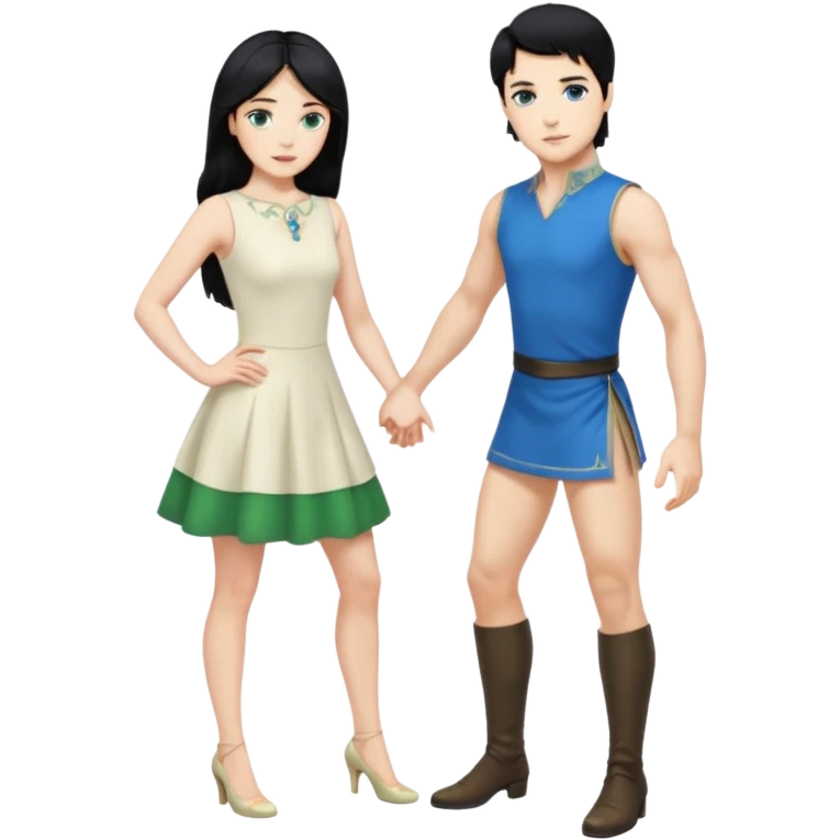 2 Person, prince, upright, black Hair, blue eyes, whole body, Woman, blonde Hair, Green eyes, bending knee, sleveless White Dress, emoji