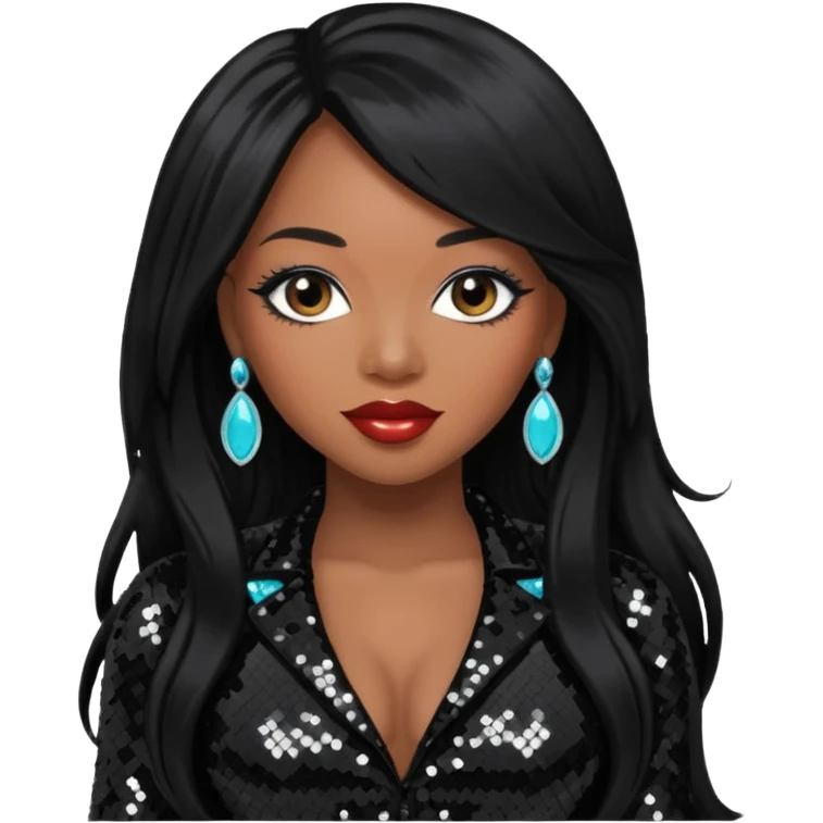 Tiffany Pollard with long black hair, black sequin outfit emoji