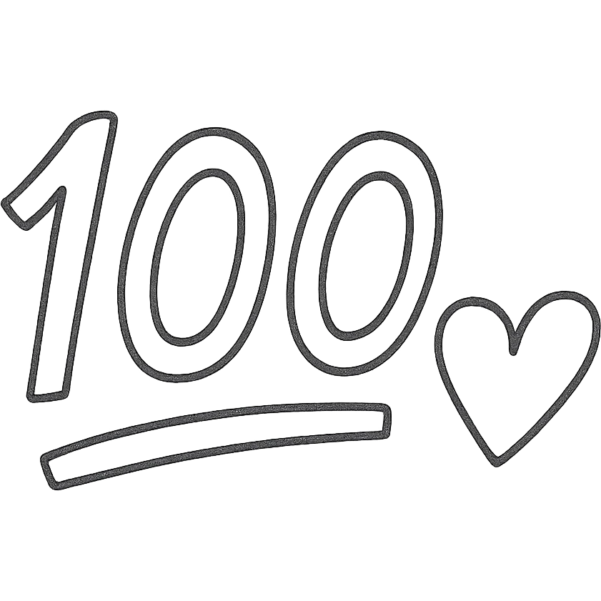 hand drawn outlined '100' with a heart emoji
