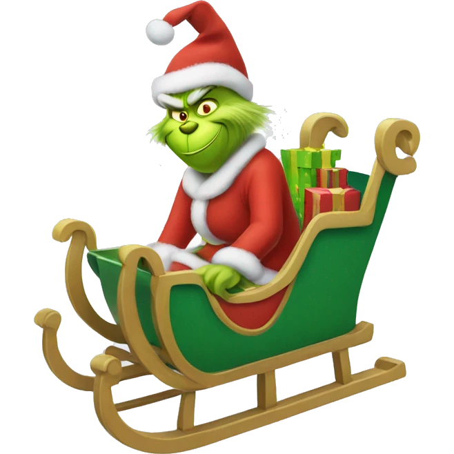 Grinch in a sled with presents in snow emoji
