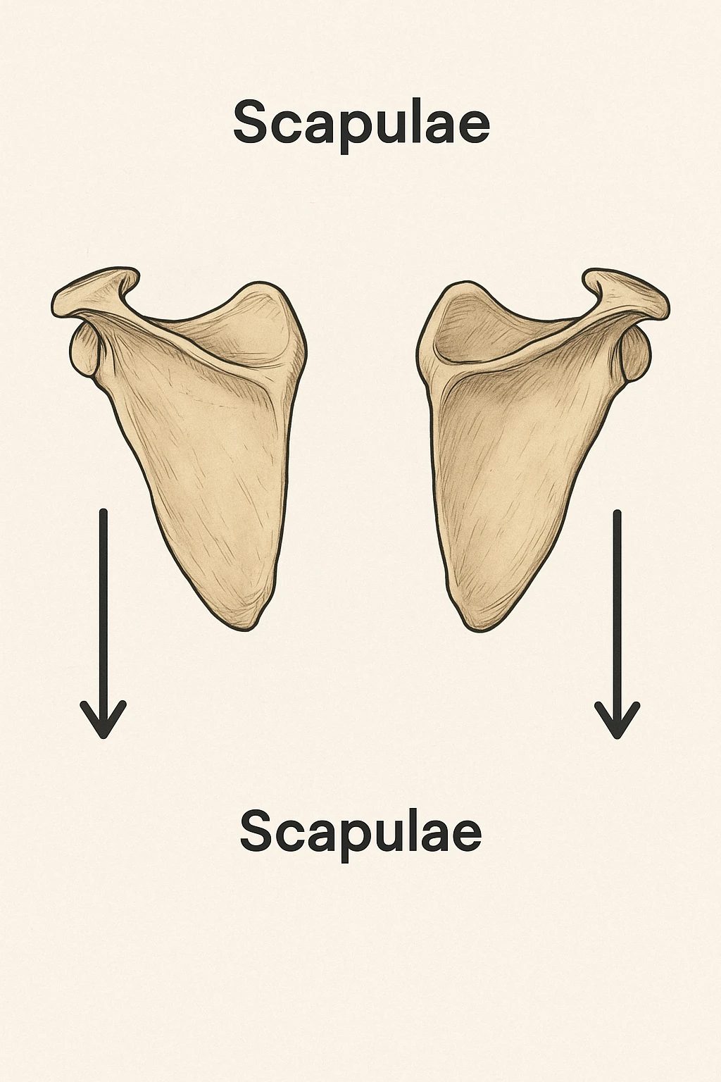 Scapole che vanno in giù depresse, viste anatomicamente. Fallo capire magari con frecce in basso emoji