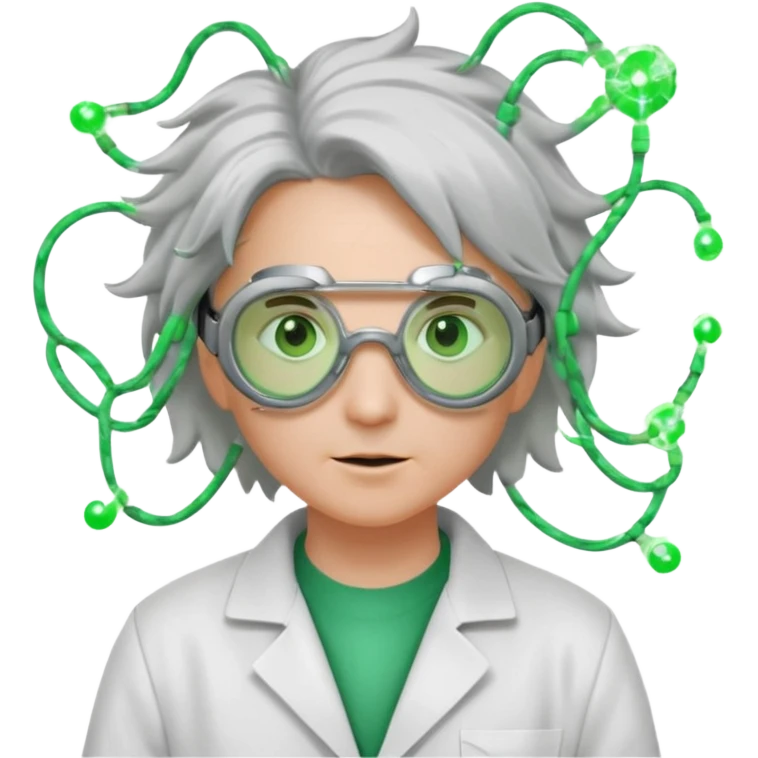 Appearance: Wild silver hair crackling with static electricity, goggles with flickering green lenses, lab coat with glowing circuit patterns.
Vibe: A time-bending genius obsessed with harnessing electricity and temporal flux. emoji