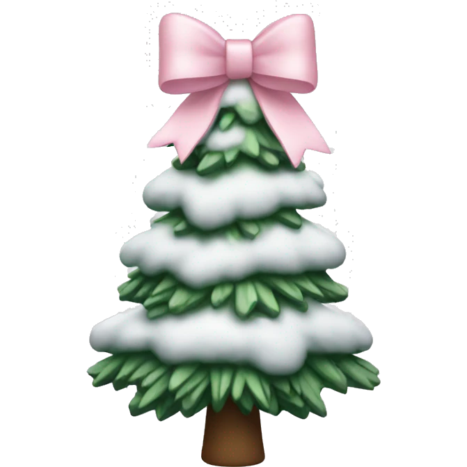 Christmas tree with snow on it and a light pink bow on top emoji
