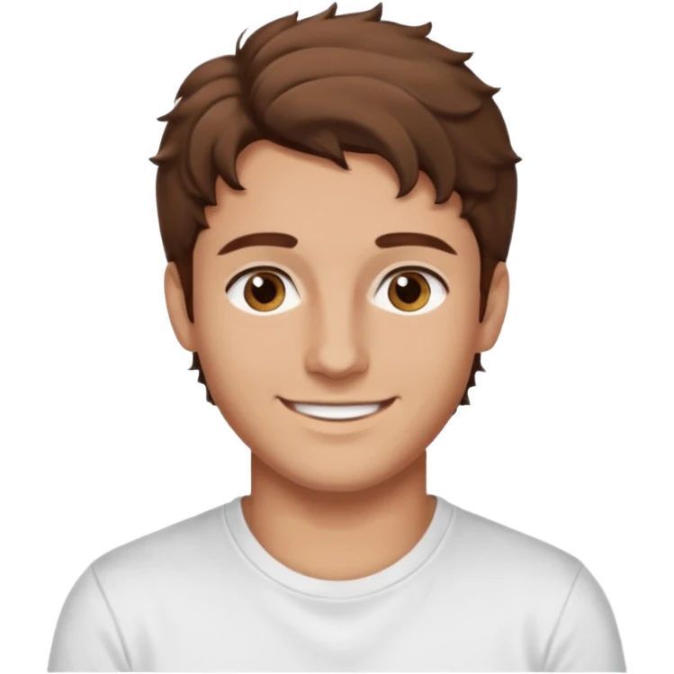 Kjekk mann (lys i huden) som har pynta seg.  fargen på håret er brunt og HAN har midtskille og litt søte krøller . Litt øyevipper men ikke mye og litt mørke brun. Skal se HOT Å SEXY UT smile mer!!! Ca 20 år gammel. HVIT T-SKJORTE emoji