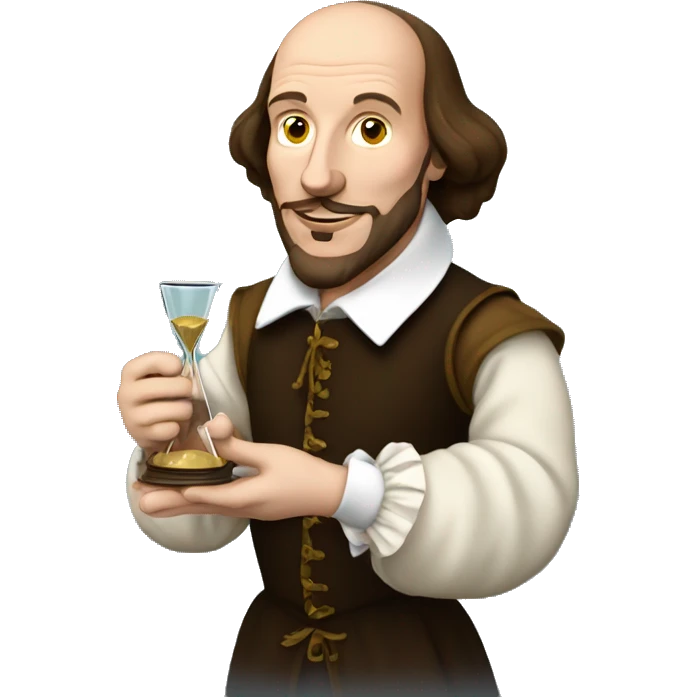 William Shakespeare holding an hourglass in his hand emoji