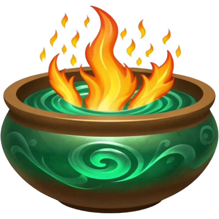 Enchanted emerald fire rising from a stone bowl emoji