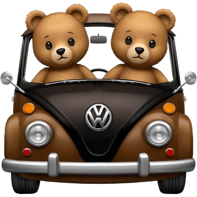 Two teddy bears in black Volkswagen  emoji