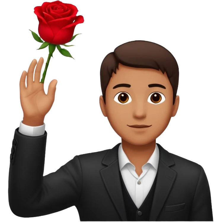 Hombre alzando la mano con una rosa emoji