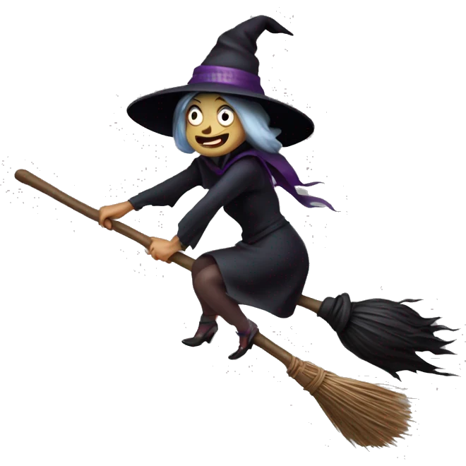 Scarry witch, flying to the left on a broom. Transparent background emoji