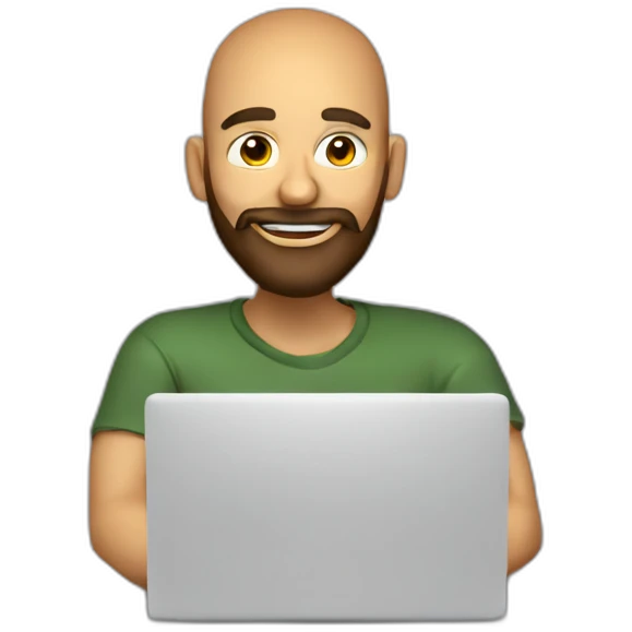 3d artist with beard sit on the PC with graphic tablet emoji