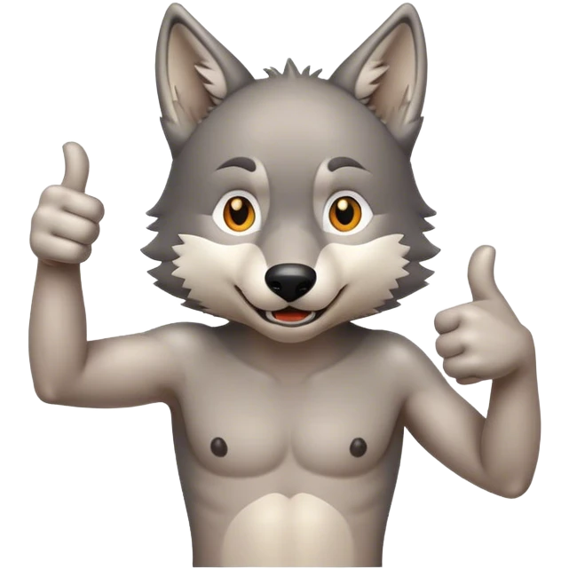 Wolf giving thumbs up wearing no clothes emoji