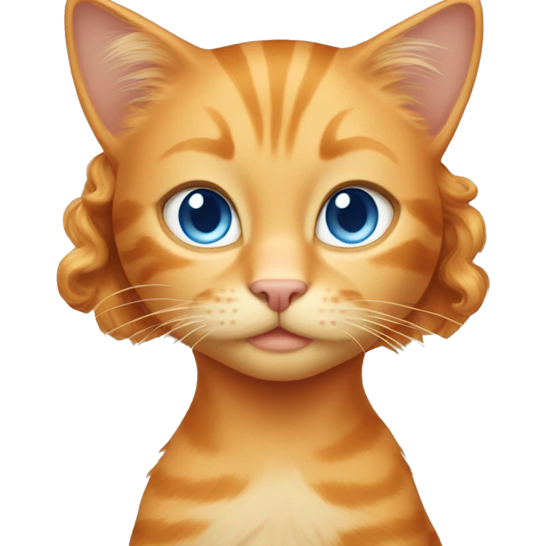 Orange cat with a girl with blond curly hair and blue eyes eyes emoji