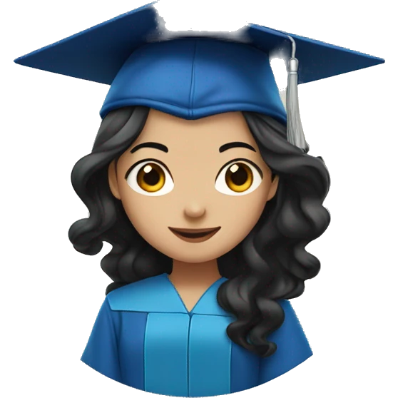 asian girl wearing blue graduation cap with long curly black hair emoji