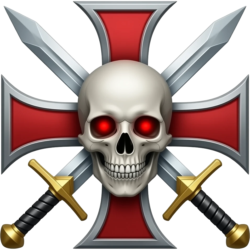Templar cross with swords in middle and Skull with red eyes emoji