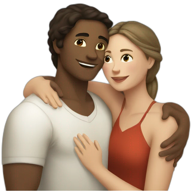 young metis Man and white woman hug love at the beach emoji