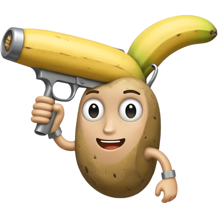 a rock with a banana gun saying why emoji