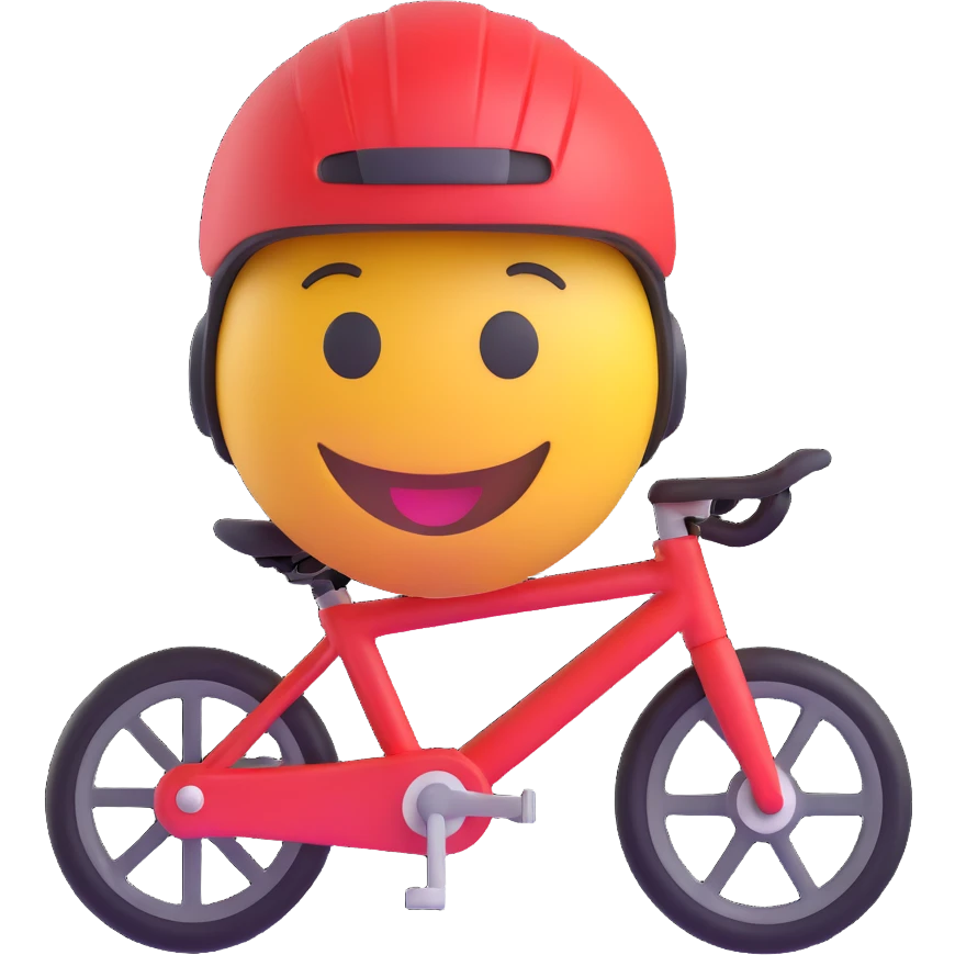 3D smiley emoji, round shape, wearing cycling helmet, sporty face emoji
