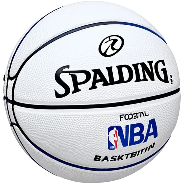 Minimalist blue and white Spalding basketball with NBA logo, blue with black lines, iOS emoji style emoji