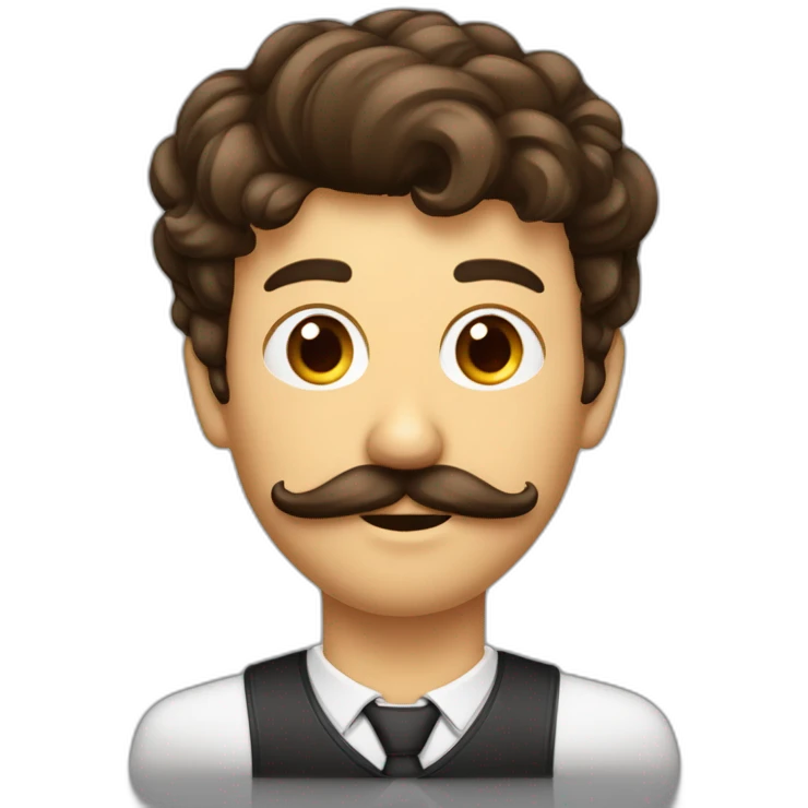 homme moustache carré, et coiffure de côté brun foncé, juste la tête, et les cheuveux court emoji