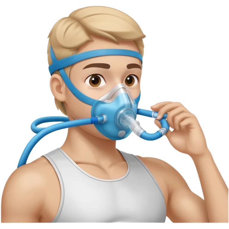 Athlete wearing VO2 max testing mask covering nose and mouth, with tubing connected to measurement equipment emoji