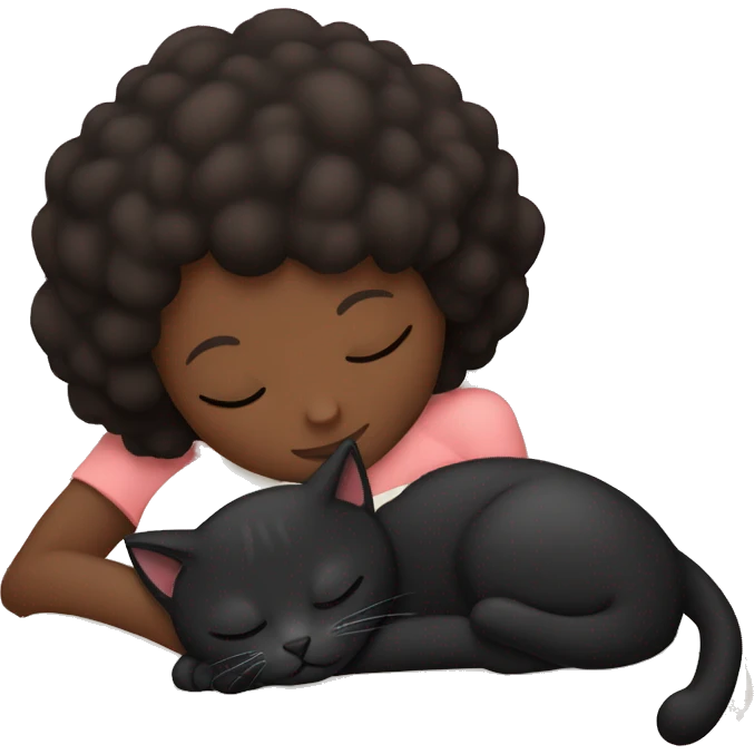 Black kitty sleeping on brunette white girl's lap emoji