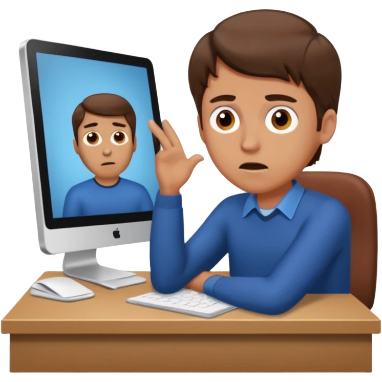 A white man with brown hairs  sits at his desk in shock emoji