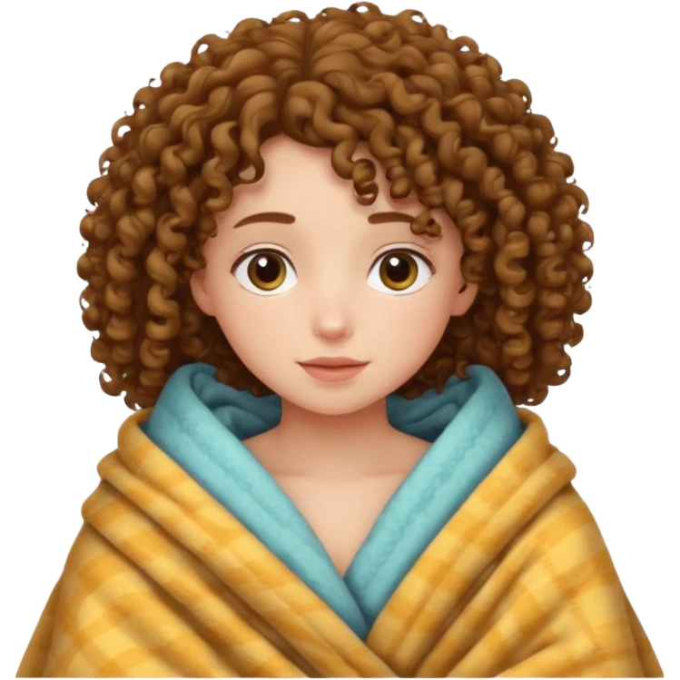 Curly haired girl snuggles in a blanket  emoji