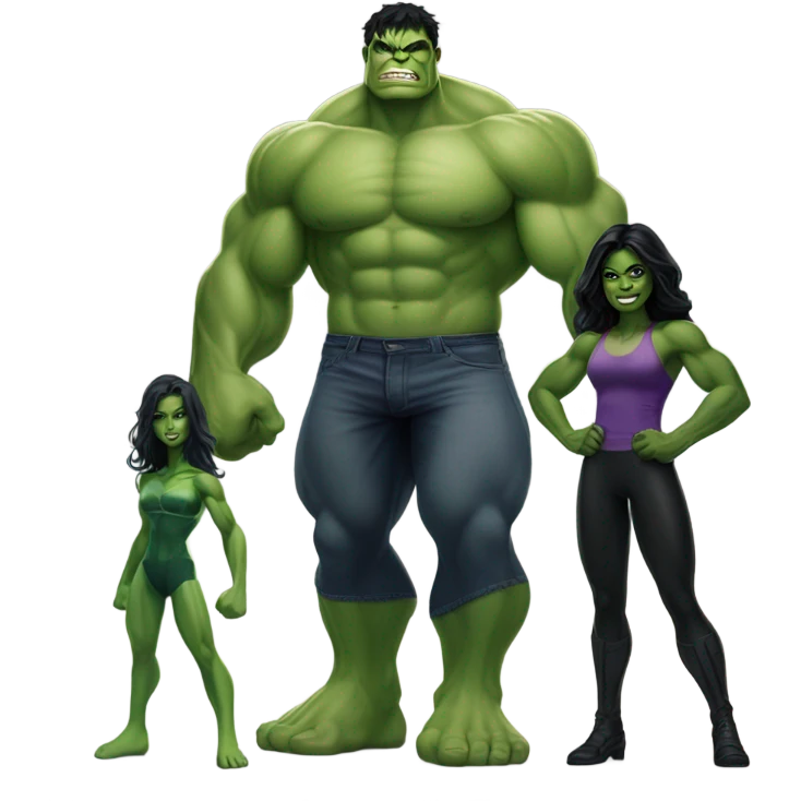 Mini cute Hulk with she hulk emoji