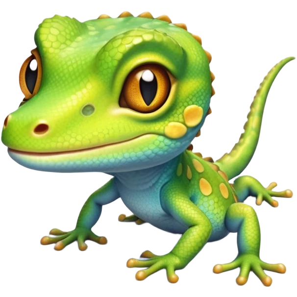 cinematic-cute-realistic gecko-portrait-emoji,-head-tilted-playfully-and-inquisitively,-featuring-a-small,-charming-body-with-smooth,-vividly-patterned-scales,-bright,-sparkling-eyes-and-delicate,-sticky-toe-pads,-simplified-yet-irresistibly-adorable emoji