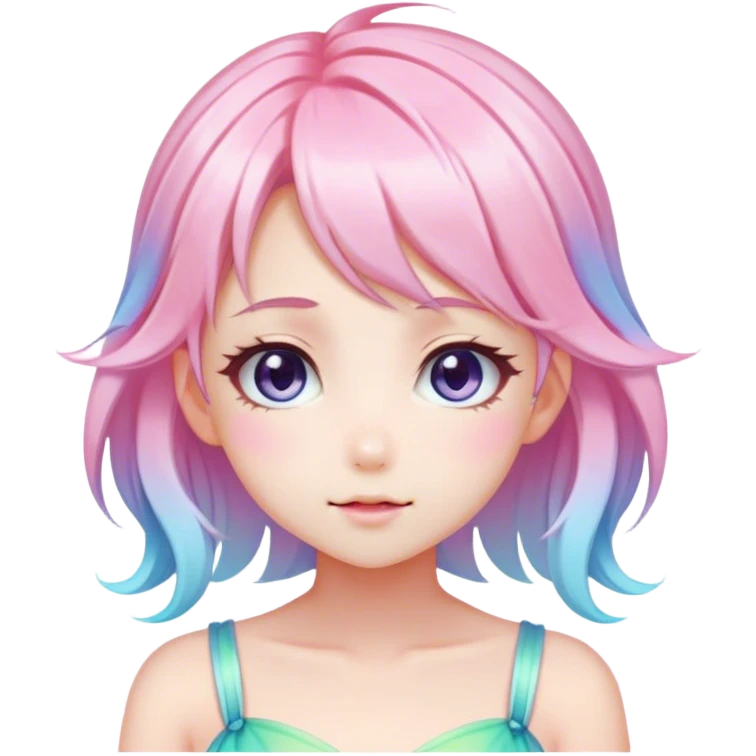 Gorgeous Beautiful Blushing Petite Colorful-Shiny-Pastel-Fairy-Anime-Girl with beautiful gradient pastel hair aesthetic emoji