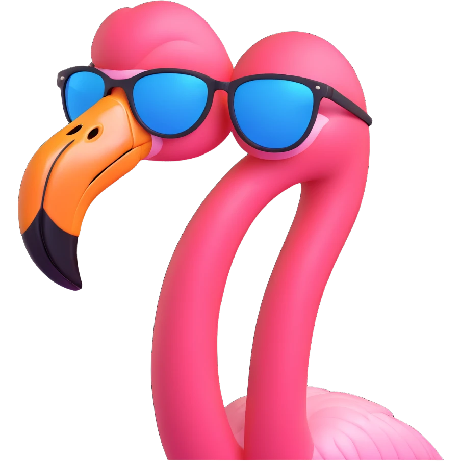 flamingo with sunglasses, looking sideways emoji