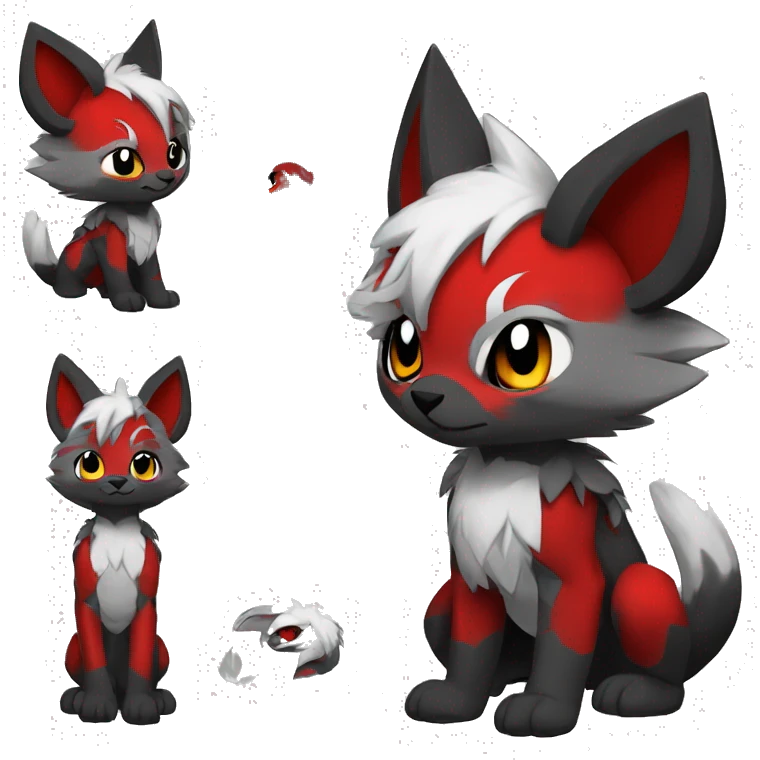 Anthro cool edgy black white grey punk red animal hybrid Fakemon full body emoji