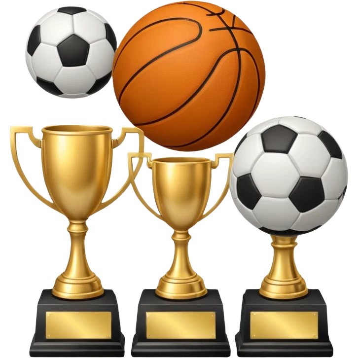 a basketball, soccer ball, volleyball, and a football all mixed with a trophy emoji