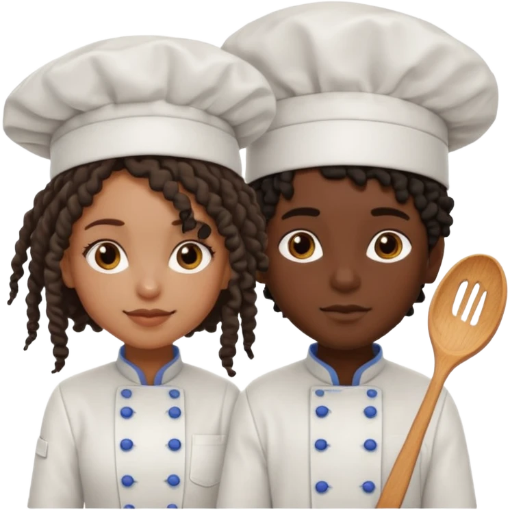 darkskin girl with curly hair and darkskin boy with dreads in chef outfit next to eachother  emoji