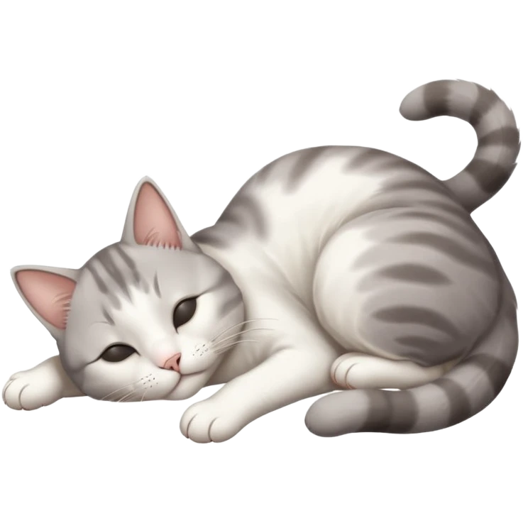 grey and white small cat with eyes closed lying down upside down with paws stretched out straight vertically  emoji