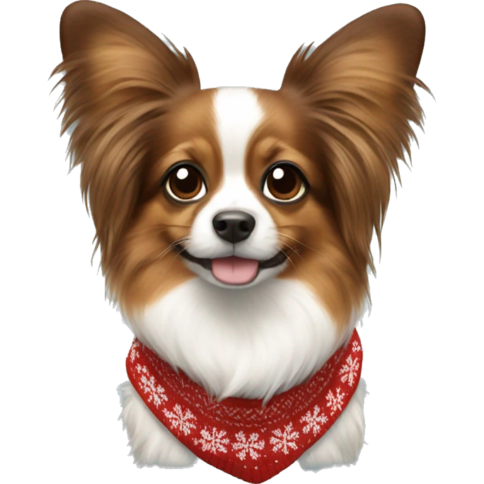 Papillon wearing christmas sweater emoji