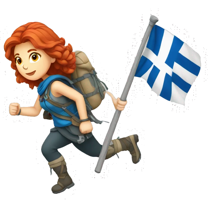 a red hair female mountaineer with greek flag emoji