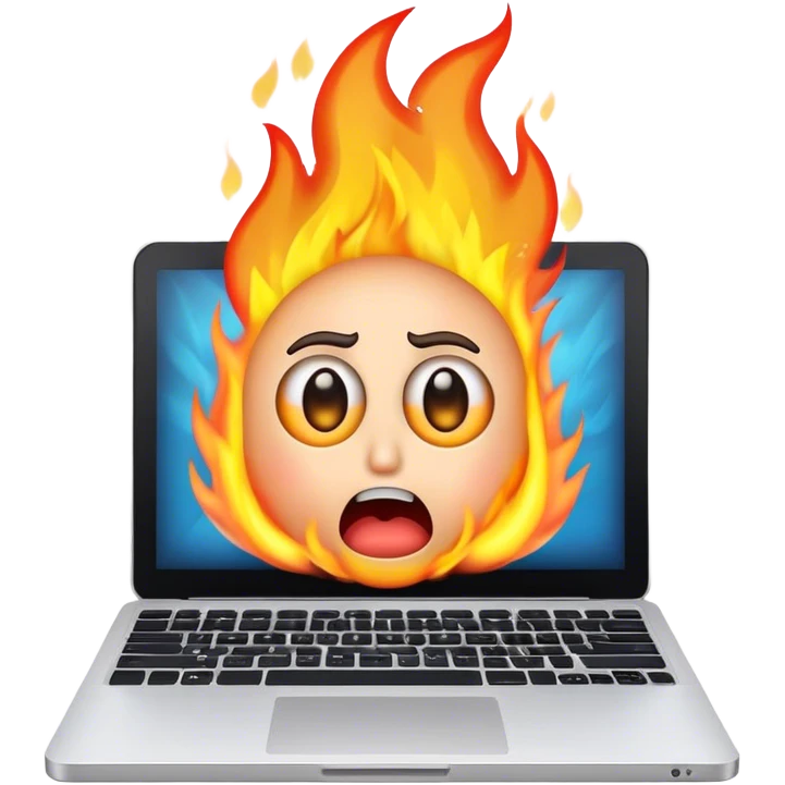 laptop shocked face, fire emoji