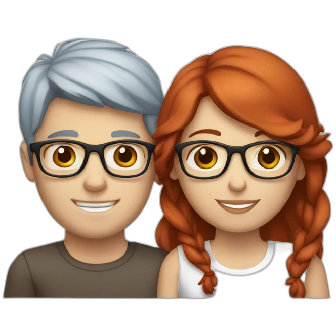 White male with glasses, brown hair and brown eyes holding hands with white female with red hair and blue eyes emoji