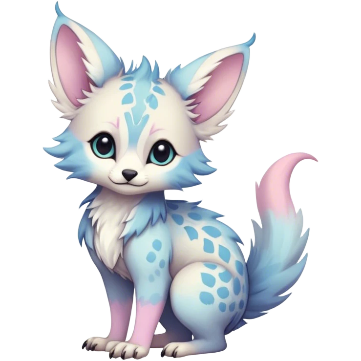Feral Rare Fantasy cute pastel Vernid-Trico-species by LiLaiRa, random markings, tufted tail, tufted ears, full body emoji