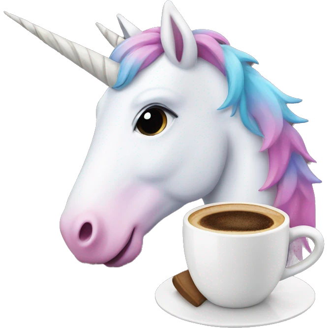 Unicorn with a cup of coffee emoji