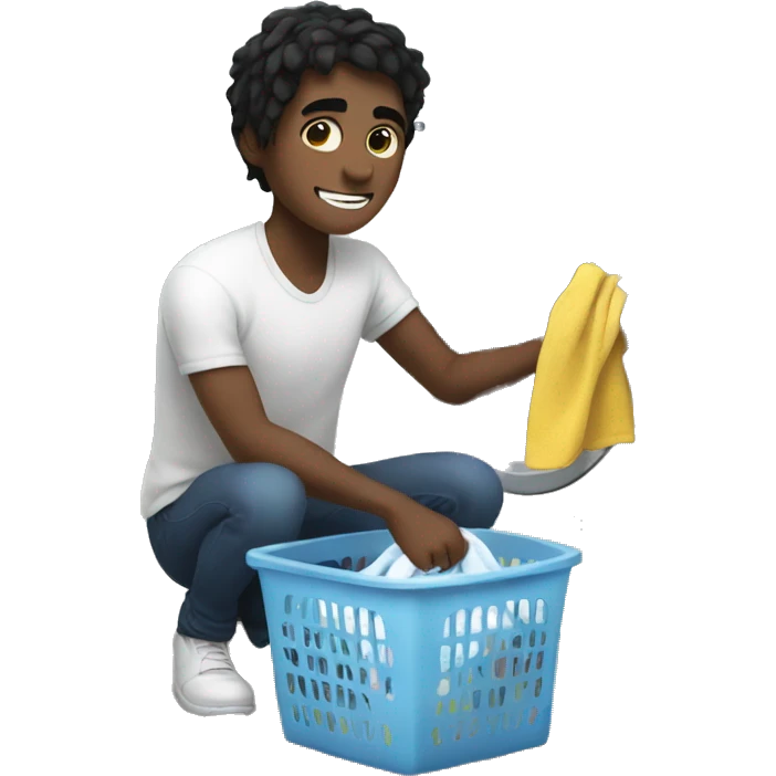 White Kid with black hair doing the laundry  emoji