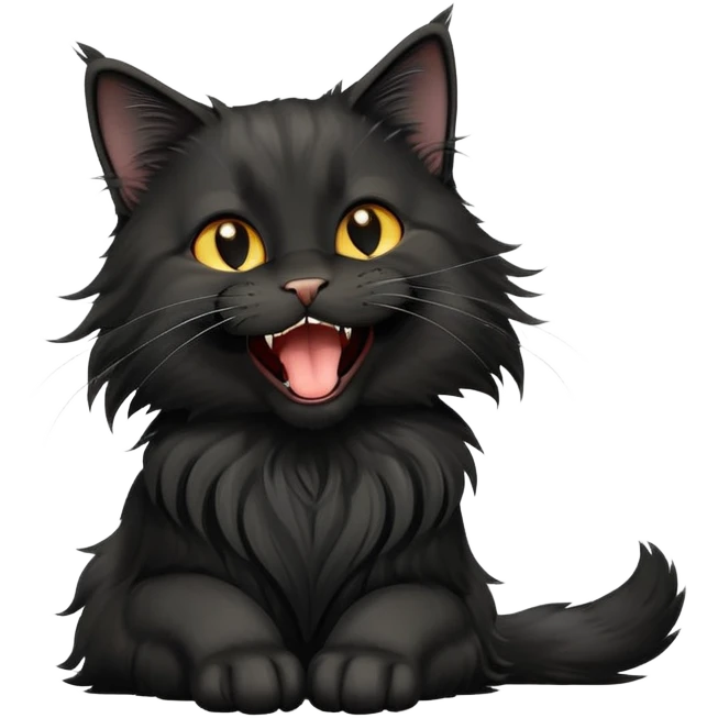 cinematic-yawning black-maine-coon-cat-portrait-emoji,-head-tilted-playfully-and-inquisitively,-sleek--black-fur,-simplified-yet-adorable-features,-highly-detailed,-glowing-with-a-warm,-friendly-glow  emoji