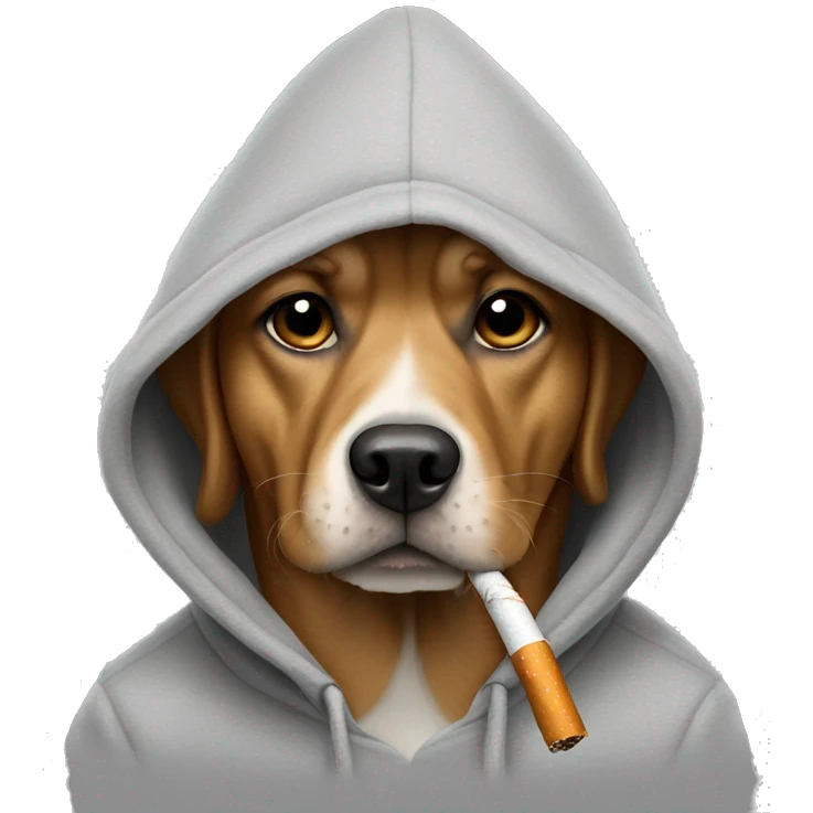 dog wearing a hoodie having a cigarette  emoji