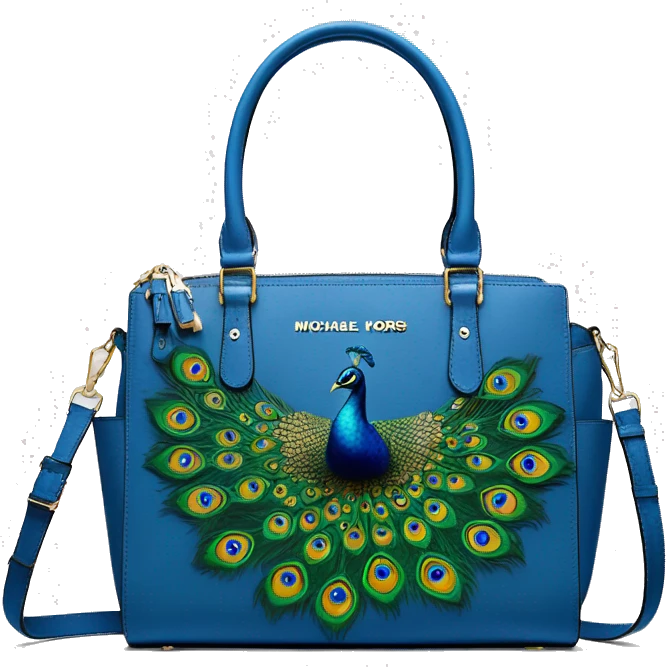 Realistic isolated peacock blue Michael Kors satchel purse with a Peacock on it. emoji