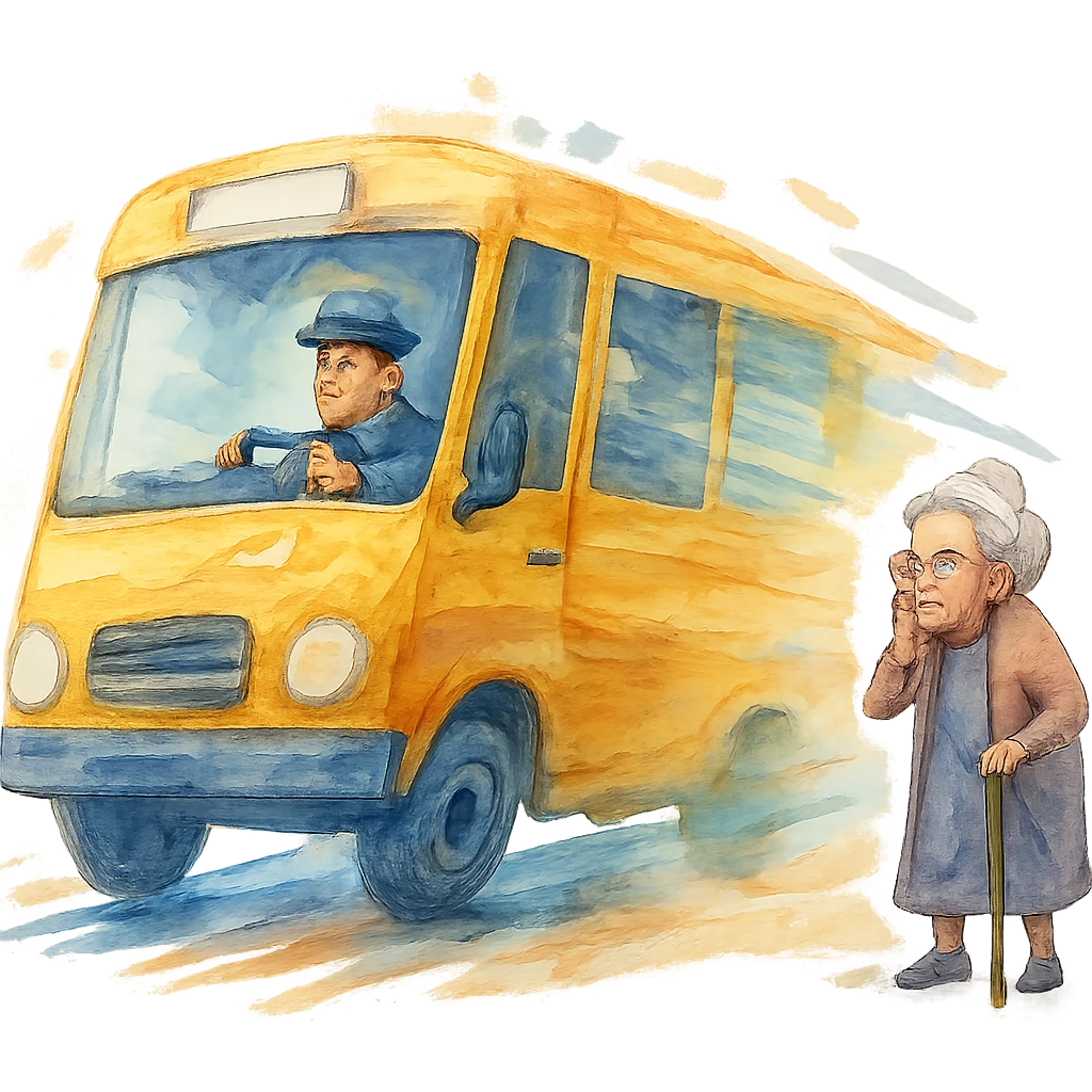 watercolor style bus with a driver that goes really fast from old lady emoji