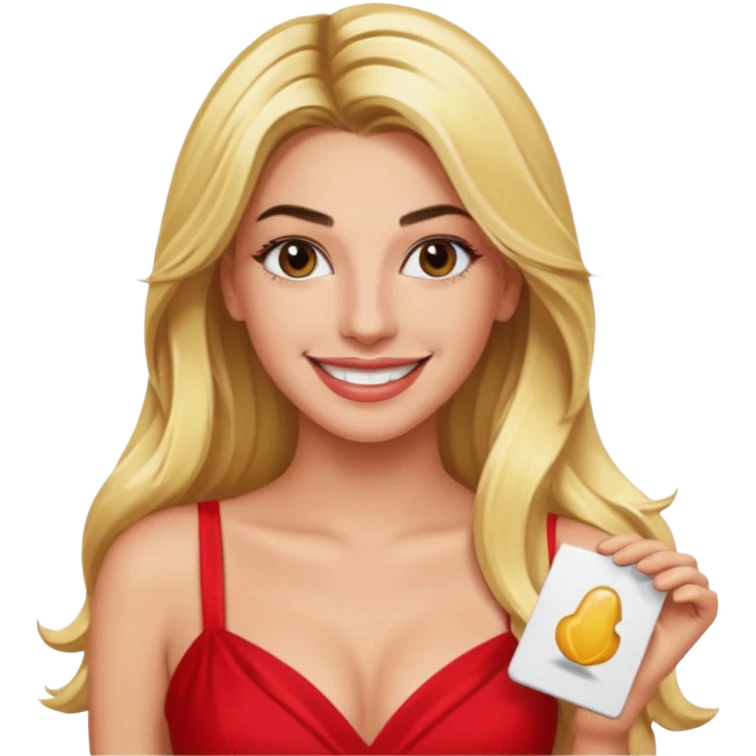 Lele Pons with long blonde hair, red dress emoji