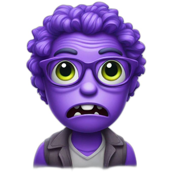 nerdy violet monster looking suspicious emoji