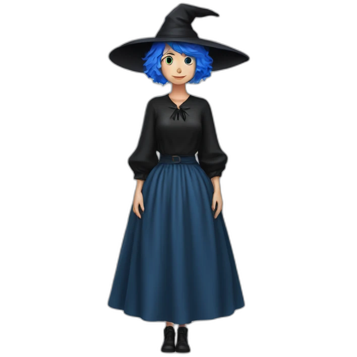 Short Blue-haired witch in black full skirt full length emoji